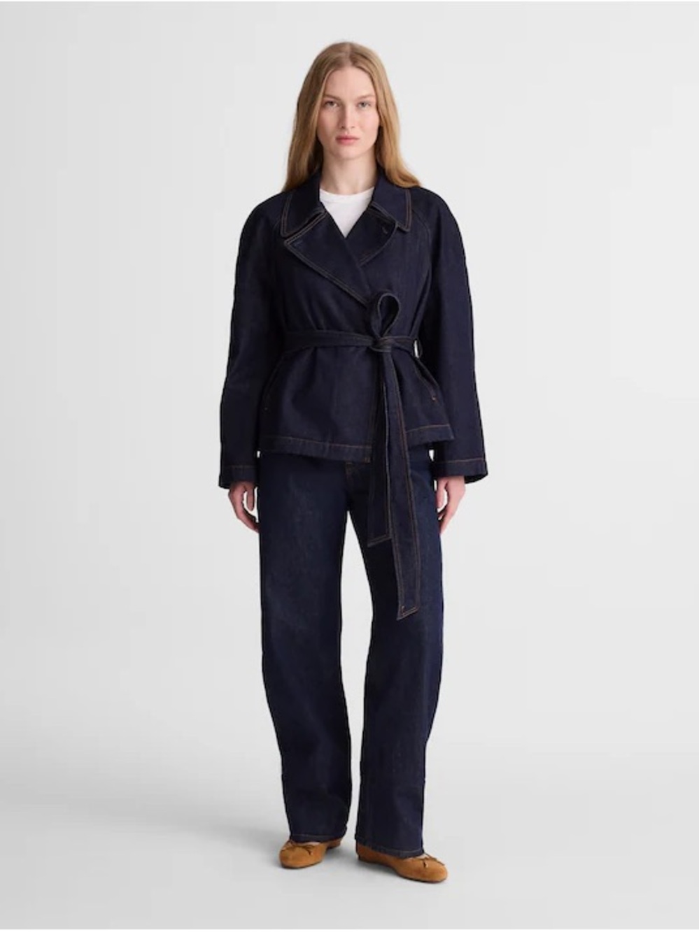 Madewell Denim Double-Breasted Crop Trench Coat